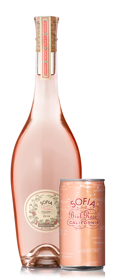 A bottle and can of Sofia Rosé.